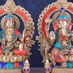 18" Lord Ganesha & Goddess Lakshmi Brass Statue Set | Divine Prosperity Pair | Traditional Temple Murti